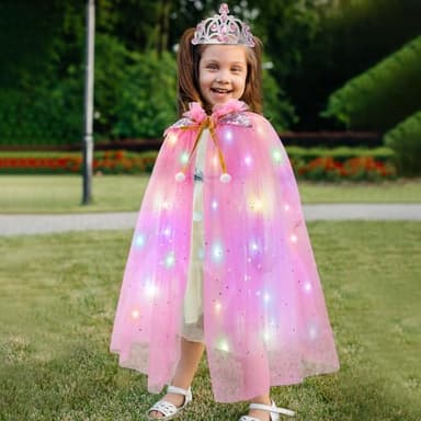 Meland Princess Dress Up for Girls, Light Up Princess Cape with Crown, Dress Up Clothes Birthday Gift for Girls Toys 3-8 - Image 6