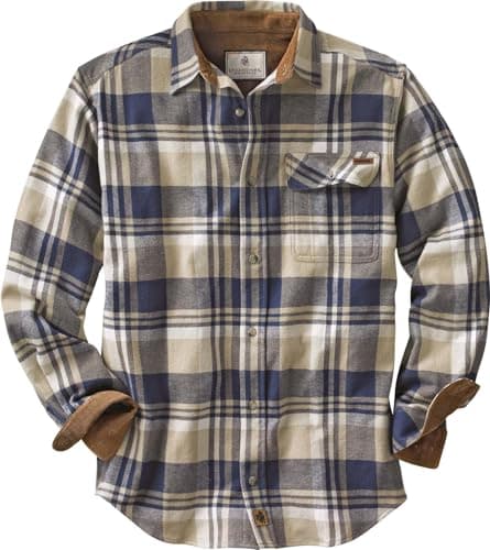 Legendary Whitetails Men's Standard Buck Camp Flannel, Long Sleeve Plaid Button Down Casual Shirt, Corduroy Cuffs, Shale, Large - Image 1