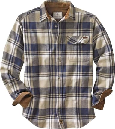 Legendary Whitetails Men's Standard Buck Camp Flannel, Long Sleeve Plaid Button Down Casual Shirt, Corduroy Cuffs, Shale, Large - Image 1