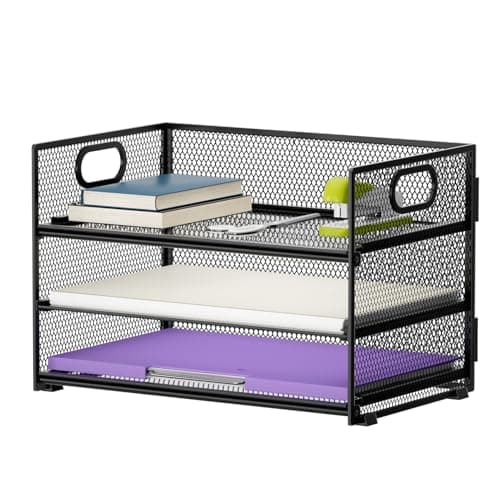 Marbrasse 3 Tier Paper Organizer Letter Tray, Mesh File Organizer with Handle, Paper Sorter Desk Organizer for Home Office Supplies - Image 1