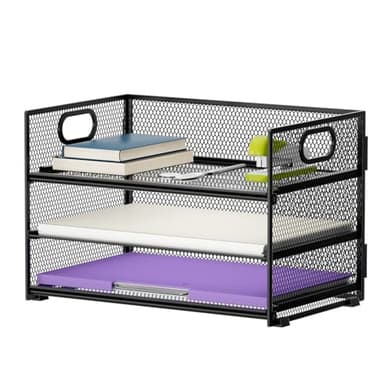 Marbrasse 3 Tier Paper Organizer Letter Tray, Mesh File Organizer with Handle, Paper Sorter Desk Organizer for Home Office Supplies - Image 1