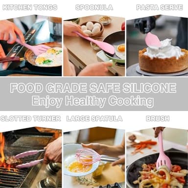 Umite Chef 22Pcs Silicone Cooking Utensils Set, Heat Resistant Silicone Kitchen Spatulas Set with Holder, Cooking Gadgets Tools Set for Nonstick Cookware, Dishwasher Safe(Pink) - Image 6