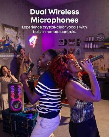 soundcore Rave 3S AI Party Speaker with 2 Wireless Microphones, 200W Sound, AI Vocal Removal, Reverb, Light Show, 12H Playtime, Portable Bluetooth PA System for Home, Party, or Backyard - Image 2