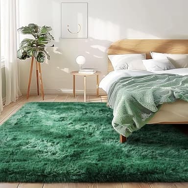 Awaytail Fluffy Rug Washable 5x7 Feet, Emerald Green Nursery Rug for Baby Girl Play Room Cute Large Rugs for Living Room - Image 1