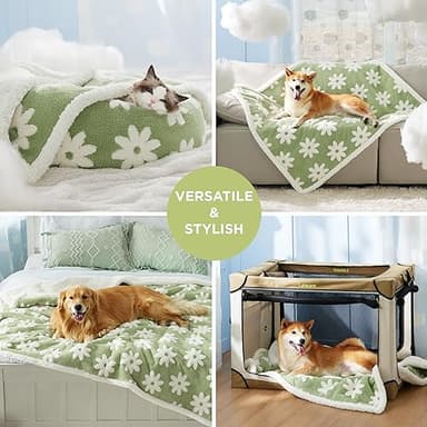 LE SURE Waterproof Dog Blanket for Large Dogs - Washable Double Sided Dog Blankets with Warm Jacquard Shag and Soft Sherpa Fleece, Pet Cat Blanket for Couch Protection, 3D Textured Cloud, Green - Image 5