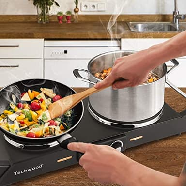 Techwood 1800W Hot Plate Portable Electric Stove Countertop Double Burner with Adjustable Temperature & Stay Cool Handles, 7.5” Cooktop for RV/Home/Camp, Compatible for All Cookwares - Image 7