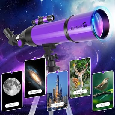 HUGERSTAR Telescope, Telescope for Adults & Kids & Astronomy Beginners, 80mm Aperture 600mm Portable Refractor Telescopes Fully Multi-Coated Optics with AZ Mount Tripod, Phone Adapter and Moon Filter - Image 7