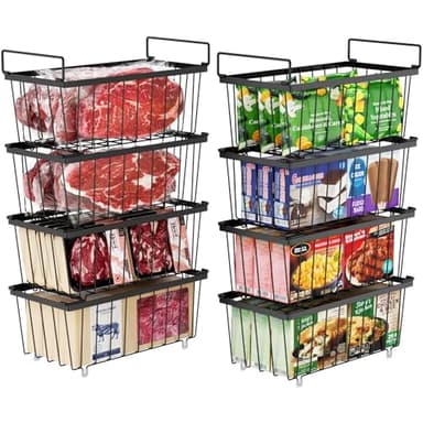 iSPECLE Freezer Organizer Bins - 8 Pack Small Stackable Deep Freezer Organizer Bins for 7 Cu.Ft Freezers Easy Get Bottom Foods without Digging, Chest Freezer Organizer Prevent Frozen Food Waste, Black - Image 1