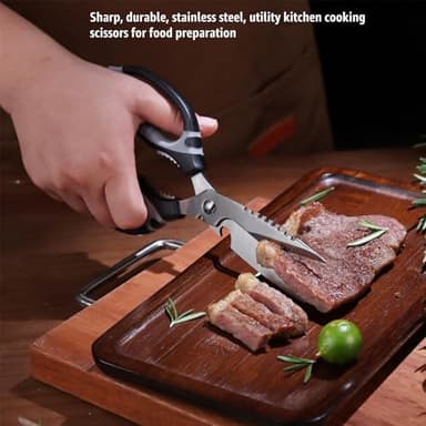 BoFuYuan Kitchen Scissors, 9-Inch Heavy Duty Multipurpose Food Cutting Shears, Detachable Dishwasher Safe, Sharp Serrated Blade, Ergonomic Non-Slip Handle for Food, Meat, Herbs, Black - Image 7