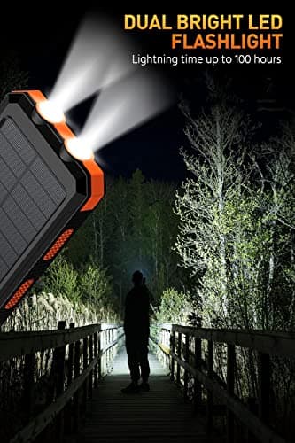 Mregb Power Bank,Solar Charger,36800mAh 5V3.1A QC 3.0 Dual 2 USB Port Built-in Powerful Flashlight IPX7 Waterproof Dustproof Shockproof(Orange) - Image 5