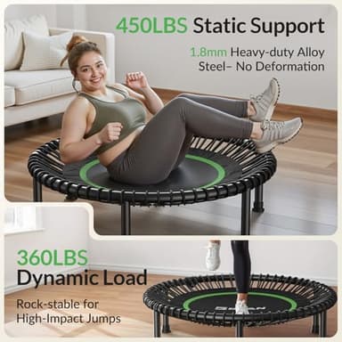 BCAN 40" Adult Fitness Trampoline with Durable Bungees, Stable & Quiet Exercise Rebounder,Great Mini Trampoline for Indoor/Garden Workout - Green - Image 3