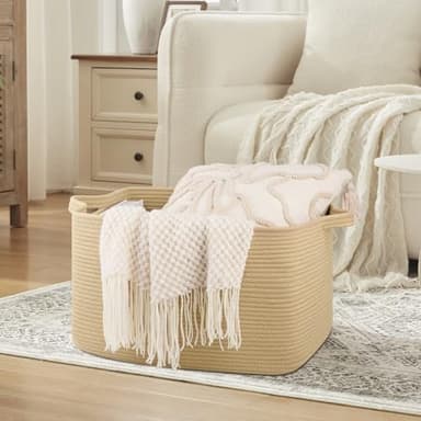 OIASKET Large Blanket Basket, Jute Blanket Storage Living Room, Rectangle Woven Baskets for Storage Toys, Towels, Diry Clothes Organizer Bins (Jute) - Image 4