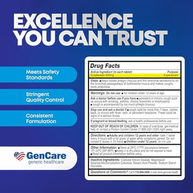 GenCare Mucus Relief Expectorant Guaifenesin 400 mg 200 Tablets Value Pack - Fast Acting Thinning of Mucus for Colds, Chest Congestion, Flu, Coughing and Allergies - Image 6