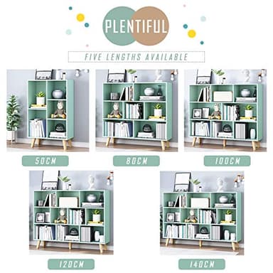 IOTXY Wooden Open Shelf Bookcase - 3-Tier Floor Standing Display Cabinet Rack with Legs, 10 Cubes Kids Bookshelf, Tiffany-Green - Image 8