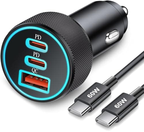 67W 3-Port Super Fast Type C Car Charger USB C for Samsung Galaxy S25 S24 S23 S22 S21 Ultra, iPhone 17/Air/16/15 Pro Max, Android, PD/QC Car Phone Adapter Accessories for Men Women + 3FT USB-C Cable - Image 1