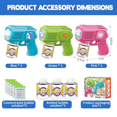 Beria Bubble Guns with Bubble Solution- 3 Pack, Bubbles Gun, Blaster, Blower, Maker, Machine for Boys Girls, Birthday Gifts for Ages 3 4 5 6 7 8 Year Old Kid, Outdoor Toys for Toddlers, Party, Wedding - Image 7