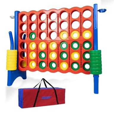 n1keft Jumbo 4 in a Row Game Set,4FT Giant Game Set with Carry Bag&42 Pieces Rings&Cup Holder,Indoor/Outdoor Yard Game for Kids & Adults-Fun Family&Party Game-Boosts Brain Power(Red&Blue) - Image 8