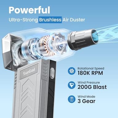 180K RPM Super Power Electric Air Duster - Rechargeable Cordless Blower, 3-Gear Adjustable Cleaner for Keyboard, Car, Home & Outdoor - Canned Air Alternative - Image 4