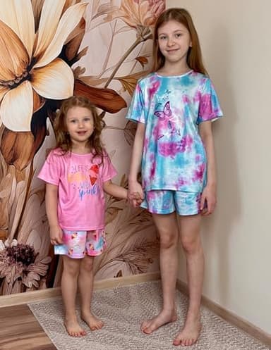Arshiner Girls Pajamas Set Short Sleeve Pjs Sleepwear 3PCS Summer Lounge Sets Nightwear Blue Tie-Dye 12-13Years - Image 5
