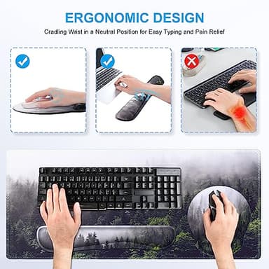 iCasso Desk Mat, Gaming Mouse Pad Wrist Support Set,4in1 XXL Large Mousepad + Keyboard Wrist Rest+Mouse Wrist Rest+Coaster Set with Ergonomic Design for Home Office Table Computer-Forest - Image 3