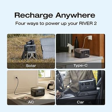 EF ECOFLOW Portable Power Station RIVER 2, 256Wh LiFePO4 Battery/ 1 Hour Fast Charging, 2 Up to 600W AC Outlets, Solar Generator (Solar Panel Optional) for Outdoor Camping/RVs/Home Use - Image 9
