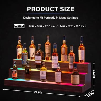 Cubehom LED Lighted Liquor Bottle Display Shelf, 24 Inch Bar Display Shelf with App & Remote Control 3 Tier for Home Bar, Party, Walnut - Image 2
