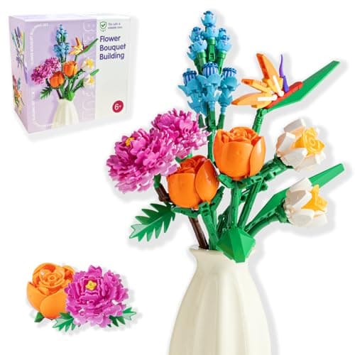 qesfir Flower Bouquet Building Set with Vase - Artificial Wildflower Botanical Collection Building Block, Plant Flower Kit, DIY Mini Micro Bricks Home Decor Gift for Birthday Mother's Day - Image 1