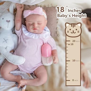 Jirachi Lifelike Reborn Baby Dolls, 18-Inch Sleeping Real Life Soft Cloth Body Neweborn Baby Girl, Realistic Reborn Babies with Feeding Set for Kids Age 3+ - Image 5