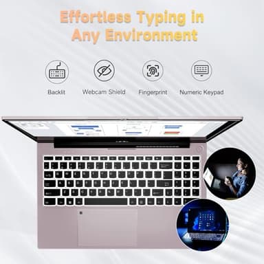 15.6'' FHD IPS Student-Laptop-Computer - AMD Ryzen 5(Beat i3 1215U 4 Cores Up to 3.7GHz), 32GB RAM 1TB SSD, 65W Type-C, 2 Years Warranty, Fingerprint, Backlit Keyboard, BT5.2, Numpad, Rose Gold - Image 4