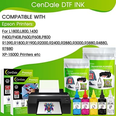 CenDale Premium DTF Ink 3000ML - DTF Transfer Ink for PET Film, Refill DTF Ink for Epson ET-8550, L1800, L800, XP15000, R2400, P400, P800, Heat Transfer Printing Ink Direct to Film (500ml x 6, CMYK W - Image 3