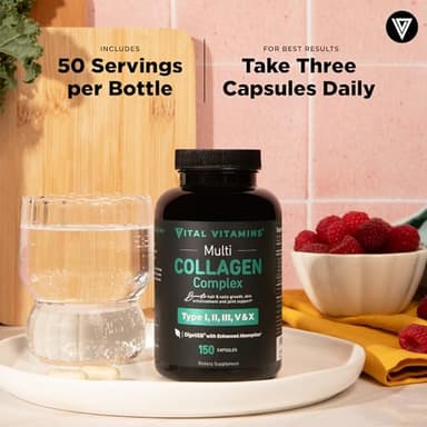 Vital Vitamins Multi Collagen for Women & Men - Type I, II, III, V, X - Grass Fed, Non-GMO - 150 Capsules - Image 7