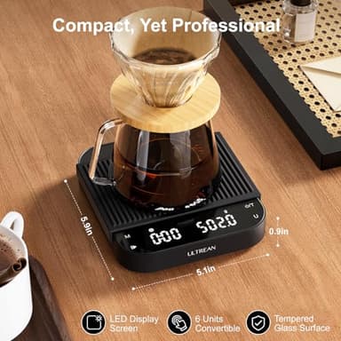 Ultrean 5.9" Coffee Scale, Rechargeable Coffee Scale with Timer, 3kg/0.1g Accuracy for Pour Over and Drip Coffee, Portable Digital Kitchen Scale with Automatic Timing, LCD Display - Image 6