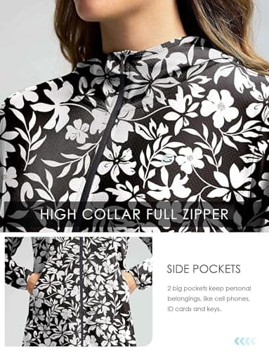 G Gradual Women's UPF 50+ Swim Cover Up Sun Protection Hoodie Long Jacket SPF Lightweight Beach Cover Ups for Women(White Flower,L) - Image 4