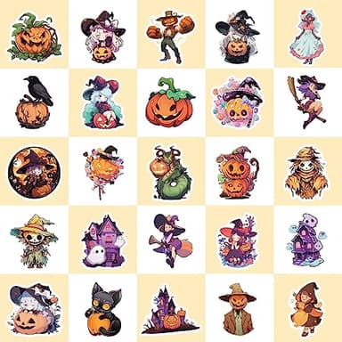 100PCS Non Repeating Halloween Children's Cartoon Pumpkin Themed Stickers Party Favors Vinyl Waterproof Holiday Party, Halloween Children's Cartoon Party Stickers Decoration - Image 2