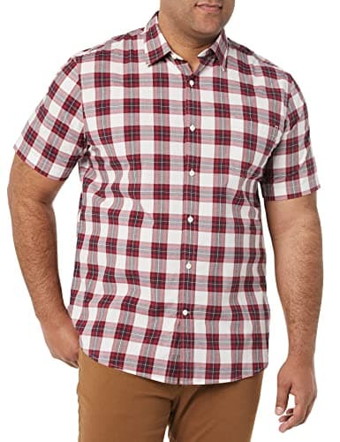 Amazon Essentials Short Sleeve Shirt for Men, Available in Big & Tall, Red White Plaid, 3X-Large - Image 1