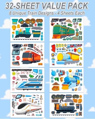 Aowplc Train Stickers for Kids – 32 Sheets Make-a-Train Mix & Match Kit – Fun Party Favors & Activities - Image 2
