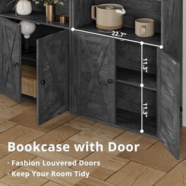 IRONCK Industrial Bookshelves and Bookcases with Doors Floor Standing 6 Shelf Display Storage Shelves 70 in Tall Bookcase for Home Office, Living Room - Image 4