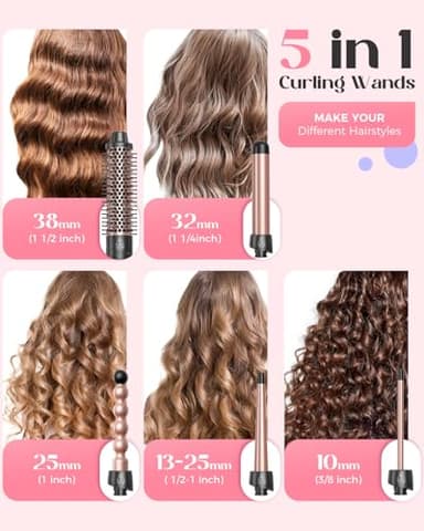 Lopeie 5 in 1 Wand Curling Iron Set, Hair Styling Tools with Thermal Brush and 4 Interchangeable Ceramic Barrels from 1/2 to 1 1/2 inch, Fast Heating, Dual Voltage Hair Curler, Gifts for Women - Image 2