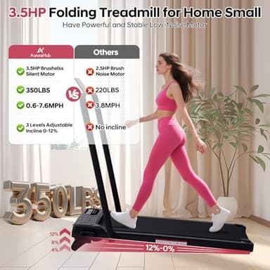 Folding Foldable Walking Pad Treadmill with Handle Bar and Adjustable Incline, 3.5HP Portable Electric Treadmills with Handles for Home Small, Home Treadmills with Incline, 0.6-7.6MPH, 350LBS - Image 6