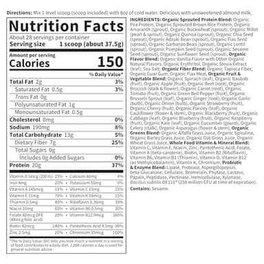 Garden of Life Meal Replacement Shakes, Raw Organic, Vanilla Protein Powder with Plant Based Pea Protein, Sprouts, Greens, Probiotics, Dairy Free 28 Servings - Image 6