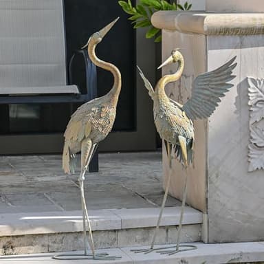 TERESA'S COLLECTIONS Garden Decor, Set of 2 Cranes Garden Decor, 33-39", Elegant Cranes with Golden Painting, Waterproof Metal Garden Statue, Herons Gifts Birthday Gifts for Women Mom - Image 9