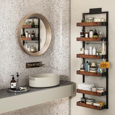 bukfen Over the Door Pantry Organizer, 6-Tier Adjustable Wooden Basket Kitchen Pantry Door Organization and Storage, Heavy-Duty Metal Hanging Kitchen Spice Rack,D6.3 x W17.71 x H50.60 inch,1 Pack - Image 8