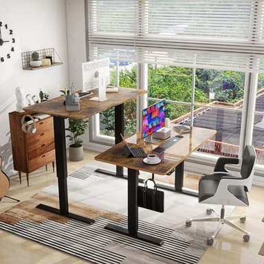 Win Up Time Standing Desk Adjustable Height- 40 x 24 Inches Whole Piece Desktop Stand Up Desk, Electric Standing Desk, Sit to Stand Desk for Home Office Computer Desk, Rustic Brown - Image 5