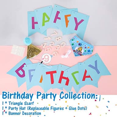 EXPAWLORER Cat Birthday Party Supplies, Cat Birthday Cake Hat & Bandana Scarfs Set, Cute Triangle Scarf with Party Hat and Flag Decorations for Kittens, Small Animals Blue - Image 6