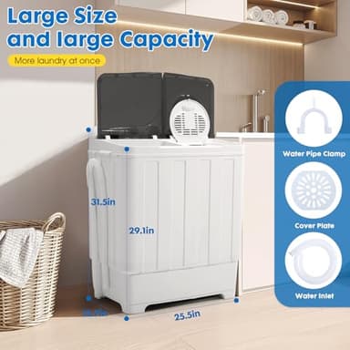 Dawmilon Portable Washing Machine Twin Tub - 28lbs Compact Washer (18lbs) and Spinner Dryer (10lbs) Combo with Drain Pump - Semi Automatic Washing Machine for Apartments, Dorms, RVs, Camping - Grey - Image 5
