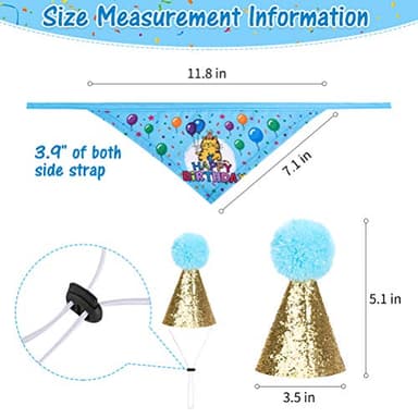EXPAWLORER Cat Birthday Party Supplies, Cat Birthday Cake Hat & Bandana Scarfs Set, Cute Triangle Scarf with Party Hat and Flag Decorations for Kittens, Small Animals Blue - Image 3