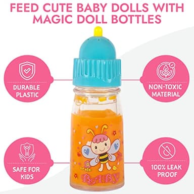My Sweet Baby® Talking Doll Feeding Set – 2 Disappearing Bottles with Sounds (Milk & Juice), Sound Pacifier with Clip, Squeaky Tips – Toy Accessories for Dolls - Image 3