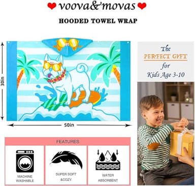 VOOVA & MOVAS Toddler Towels for Kids 3-10Years, 30''X50, Soft | Thick | 100% Cotton | Absorbent Towel Wrap, Perfect for Kids Beach, Pool, Bath, Swimming, Stripe Dog - Image 5