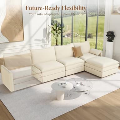 Vesgantti 108" Modular Sectional Sofa, Comfy Cloud Couch with Movable Ottoman Deep Seat Chenille L Shaped Modular Sofa, Sectional Couches for Living Room, Bedroom and Apartment, Beige - Image 8