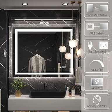 Ratsamee 40x32 Inch Led Mirror for Bathroom with Front Light and Backlit, Dimmable Anti Fog Wall Bathroom Mirror with Led Lights, Water Proof, Decor Vanity Mirror - Image 3